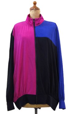 画像1: 1990's "S.G.Sport" Crazy Pattern Zip Up Jacket　Black / Pink / Purple　size M - L (表記 L) (1)