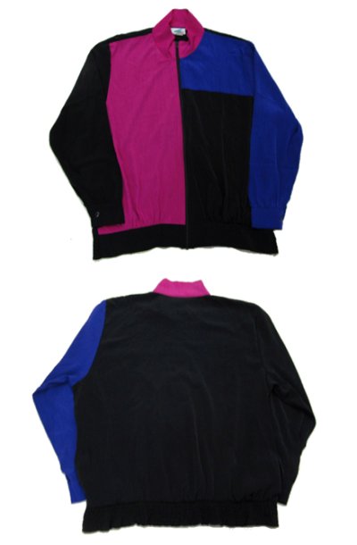 画像1: 1990's "S.G.Sport" Crazy Pattern Zip Up Jacket　Black / Pink / Purple　size M - L (表記 L)