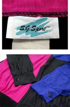 画像4: 1990's "S.G.Sport" Crazy Pattern Zip Up Jacket　Black / Pink / Purple　size M - L (表記 L) (4)