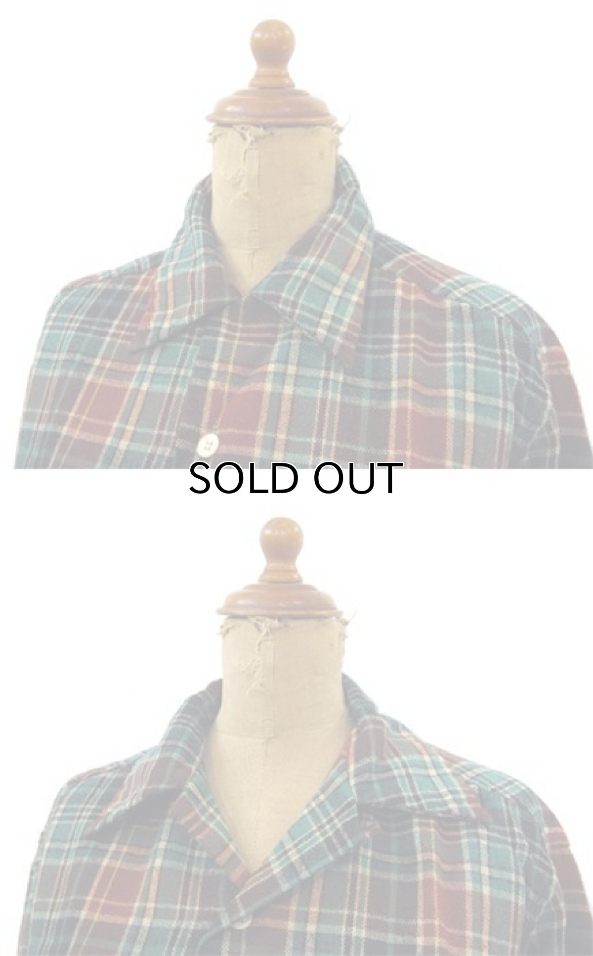 画像2: 1960's Open Collar L/S Wool Shirts　Green / Brown　size S - M (表記 なし) (2)