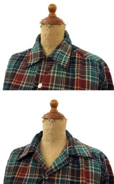 画像2: 1960's Open Collar L/S Wool Shirts　Green / Brown　size S - M (表記 なし) (2)