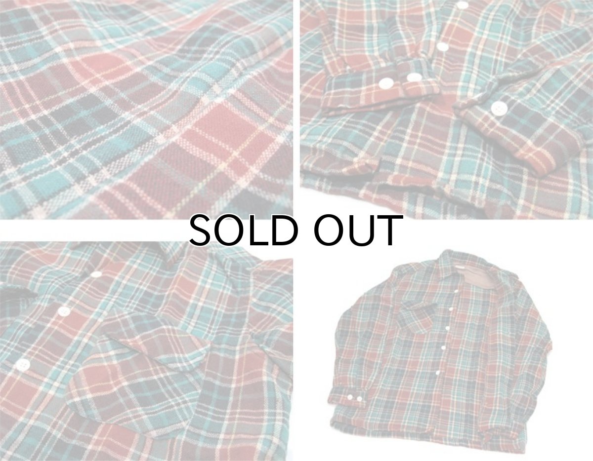 画像4: 1960's Open Collar L/S Wool Shirts　Green / Brown　size S - M (表記 なし) (4)