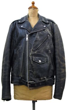 画像1: 1980's Double Breasted Leather Riders Jacket　BLACK　size M (表記 38) (1)