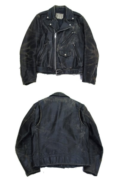 画像1: 1980's Double Breasted Leather Riders Jacket　BLACK　size M (表記 38)