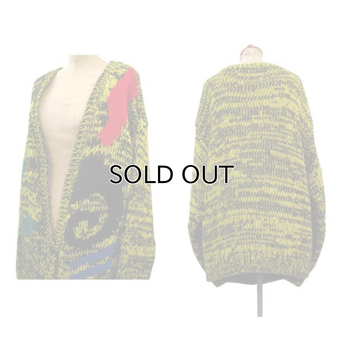 画像2: 1980's~ "EXPOSES" Design Acrylic Cardigan YELLOW / BLACK size L - XL (表記 L) (2)