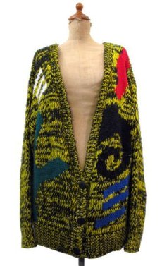 画像1: 1980's~ "EXPOSES" Design Acrylic Cardigan　YELLOW / BLACK　size L - XL (表記 L) (1)