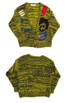 画像4: 1980's~ "EXPOSES" Design Acrylic Cardigan　YELLOW / BLACK　size L - XL (表記 L) (4)