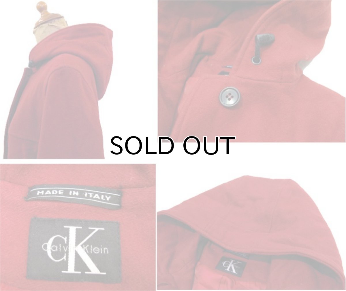 画像4: "Calvin Klein" Hooded Melton Wool Coat made in ITALY RED size S - M (表記 不明) (4)