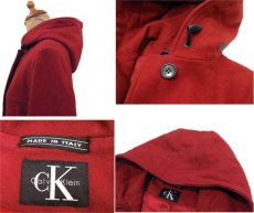 画像4: "Calvin Klein" Hooded Melton Wool Coat made in ITALY　RED　size S - M (表記 不明) (4)