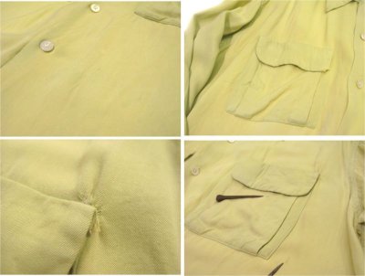 画像2: 1940-50's "Lodon Shop" Design Pocket L/S Rayon Shirts　GREEN　size M - L (表記 不明)