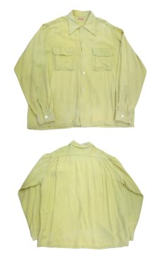 画像4: 1940-50's "Lodon Shop" Design Pocket L/S Rayon Shirts　GREEN　size M - L (表記 不明) (4)