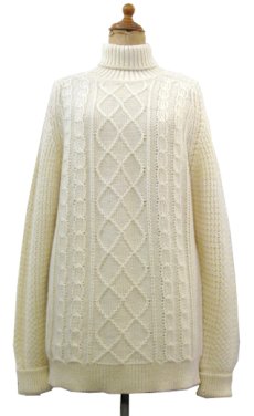 画像1: "St Michael" Turtle Neck Cable Wool Sweater　NATURAL　size M - L (表記 40) (1)