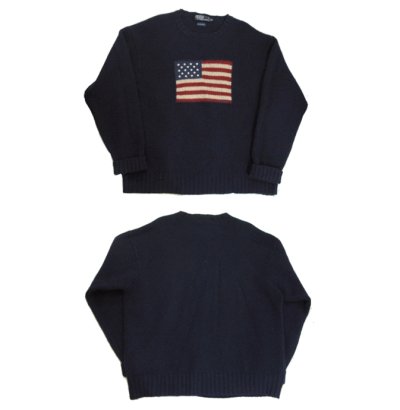 画像1: "Polo by Ralph Lauren" US Flag Pullover Wool Sweater　NAVY　size L - XL (表記 XXL)