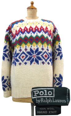 画像1: 1980's Polo by Ralph Lauren "HAND KNIT" Nordic Sweater　NATURAL　size S (表記 16) (1)