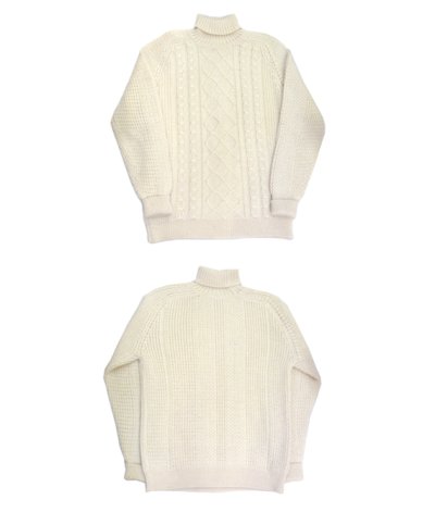 画像1: "St Michael" Turtle Neck Cable Wool Sweater　NATURAL　size M - L (表記 40)