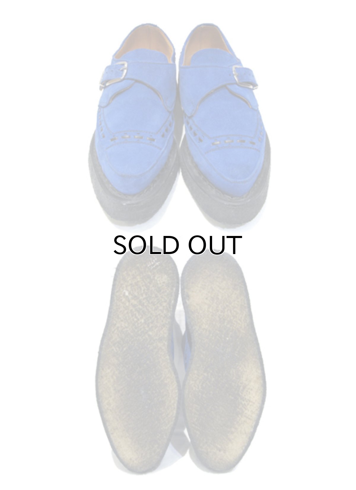 画像2: "GEORGE COX" V-Sole Monk Strap Leather Shoes -made in ENGLAND- BLUE size UK 9 (28 cm) (2)