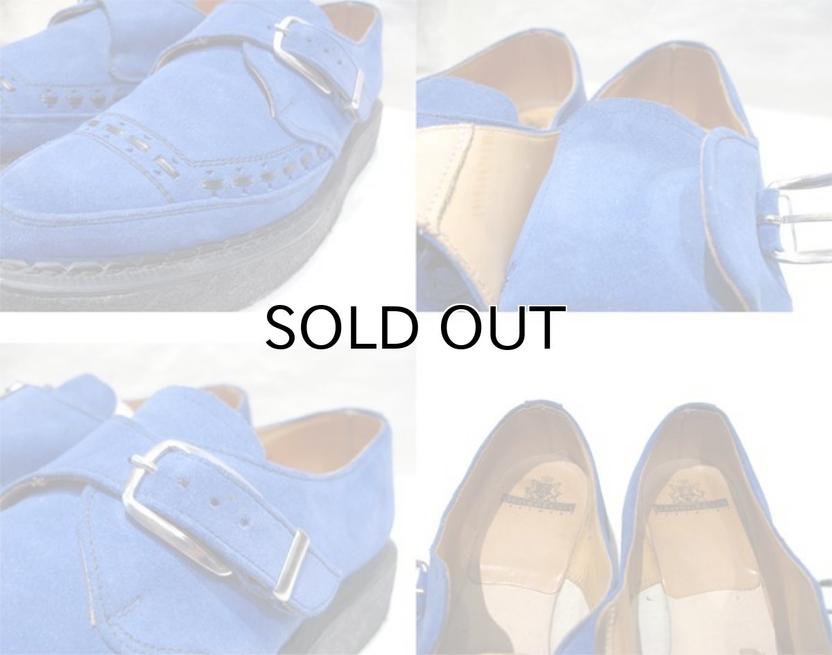画像4: "GEORGE COX" V-Sole Monk Strap Leather Shoes -made in ENGLAND- BLUE size UK 9 (28 cm) (4)