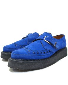 画像1: "GEORGE COX" V-Sole Monk Strap Leather Shoes -made in ENGLAND-　BLUE　size UK 9 (28 cm) (1)