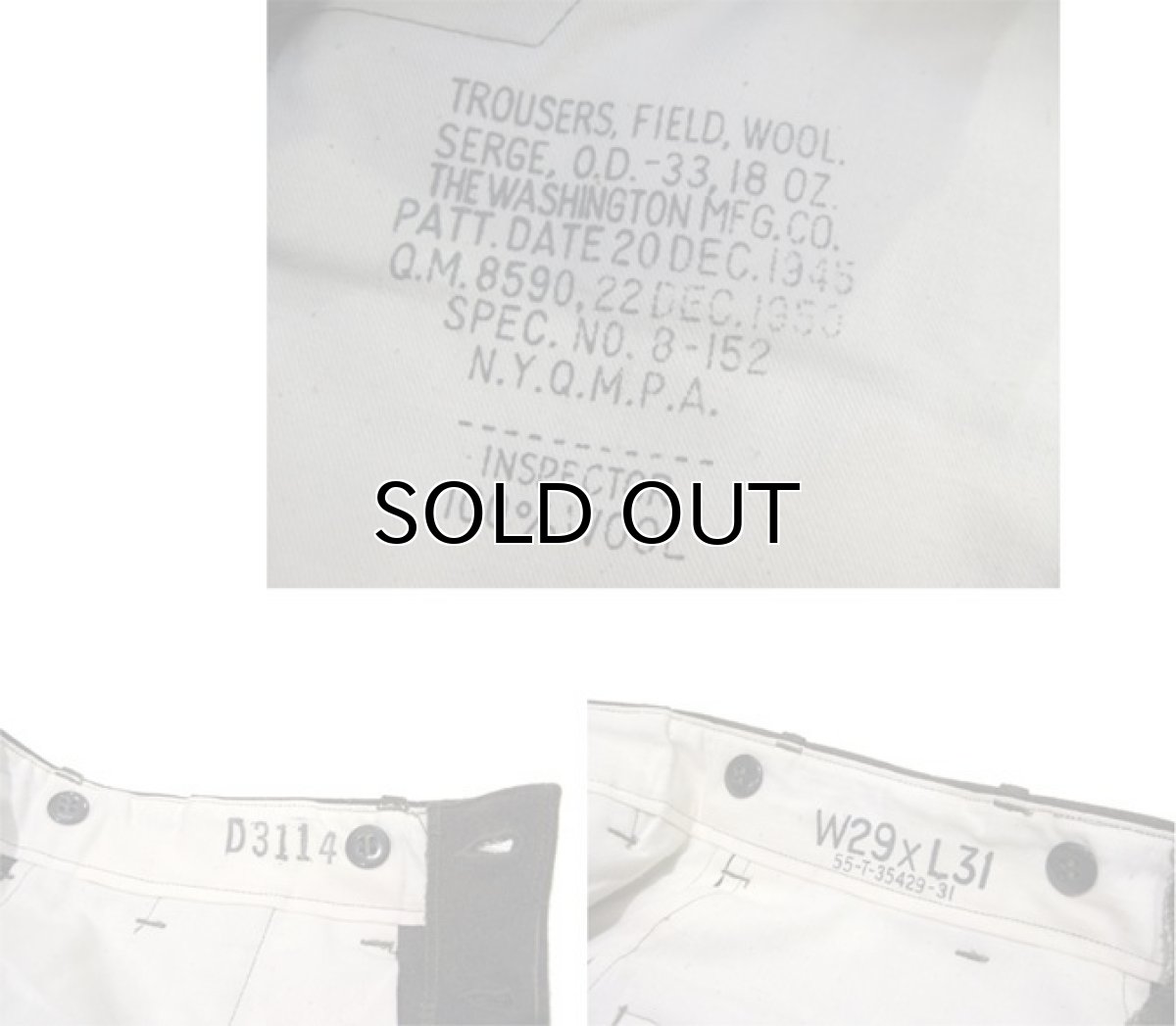 画像4: 1950's U.S.Military Wool Field Trousers Dead Stock Olive Green size w 29 inch (4)