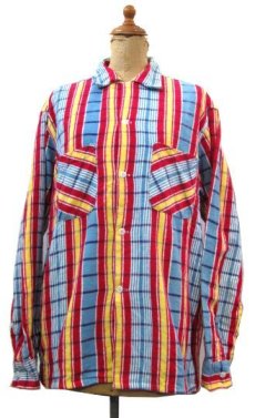 画像1: 1960's "Indian River" Print Flannel Box Shirts　Blue / Red / Yellow　size M (表記 M 15-15 1/2) (1)