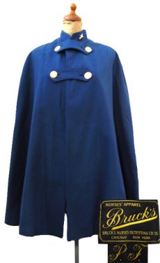 画像1: 1940's "BRUCKS" Melton Wool Cape　Blue / Mustard　size Free (1)