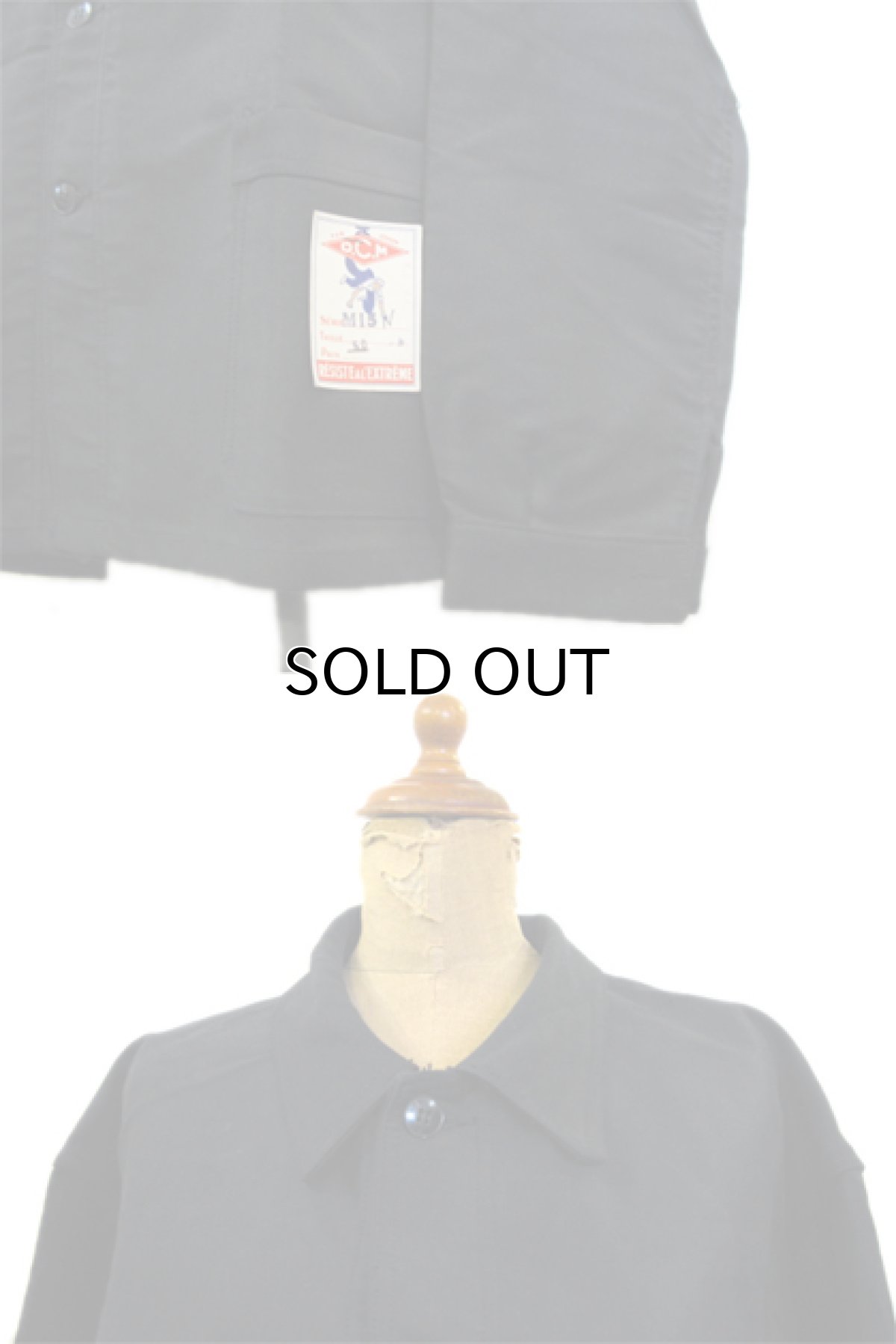 画像2: 1950's French "D.C.M" Cotton Moleskin Jacket Dead Stock BLACK size L (表記 50) (2)