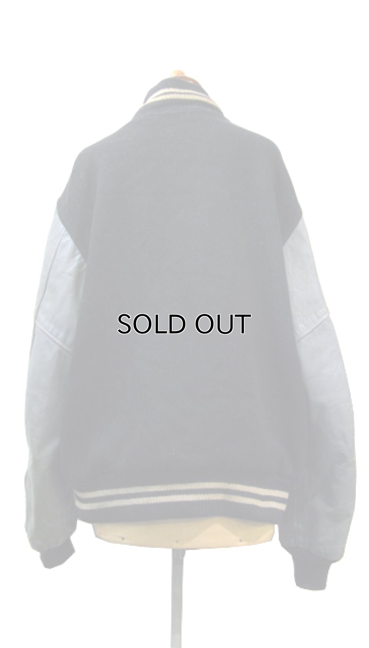 画像2: 1960's Melton / Leather Stadium Jacket　Black / Grey　size M - L (表記 不明) (2)