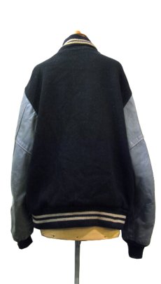 画像2: 1960's Melton / Leather Stadium Jacket　Black / Grey　size M - L (表記 不明) (2)