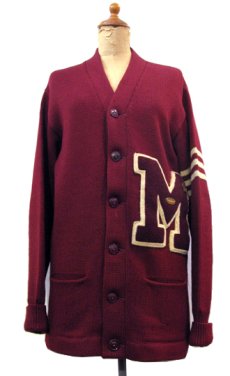 画像1: 1950's "WIL WITE" Lettered Cardigan　BURGUNDY　size S - M (表記 なし) (1)