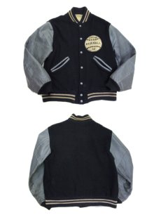 画像3: 1960's Melton / Leather Stadium Jacket　Black / Grey　size M - L (表記 不明) (3)