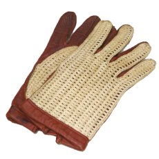 画像1: Leather / Cotton Knit Groves　color : Red Brown / Beige (1)