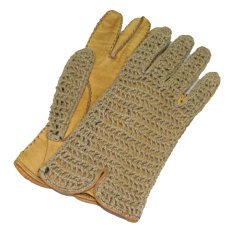 画像1: Leather / Cotton Knit Groves　color : Yellow / Beige (1)