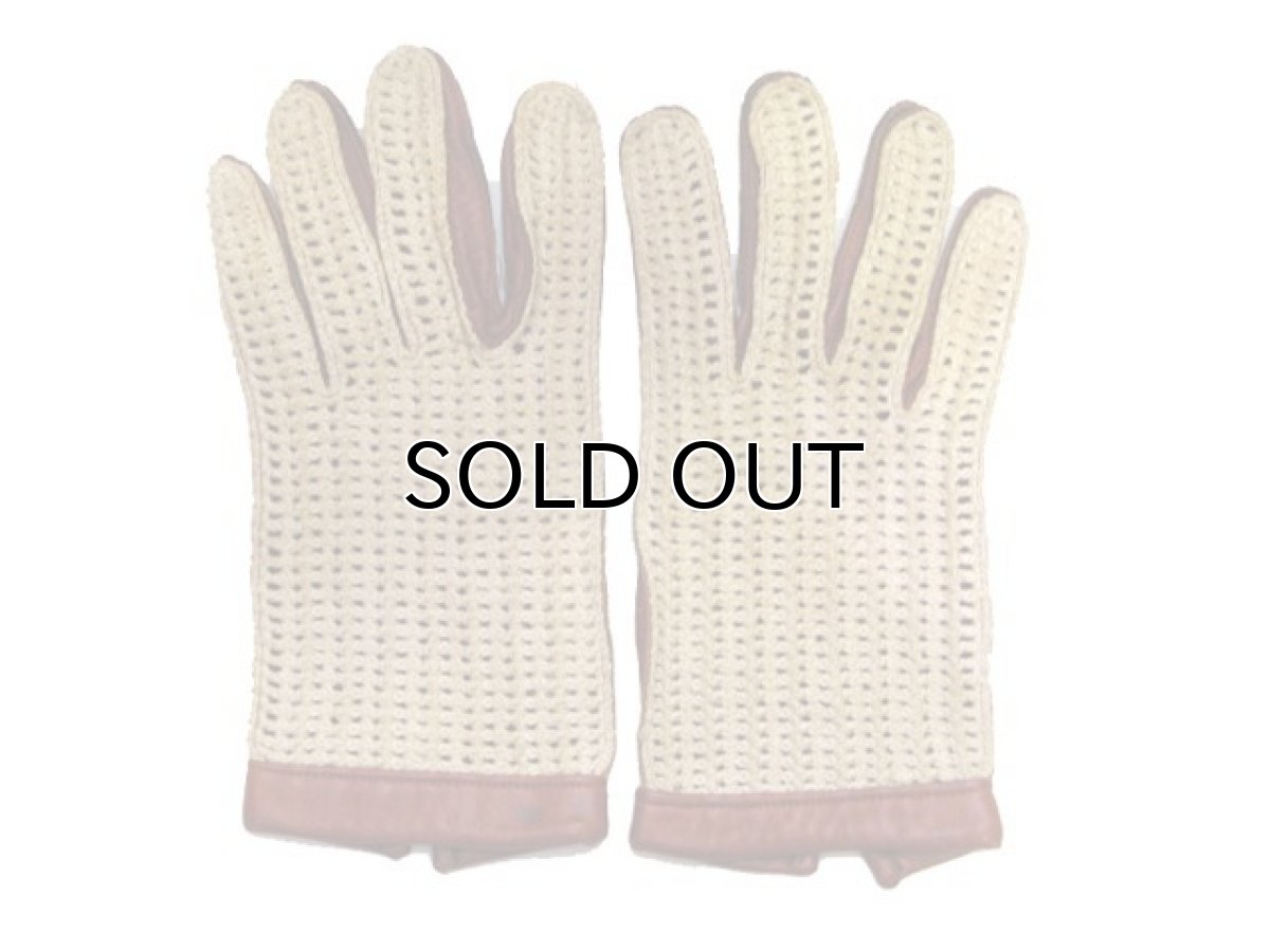 画像2: Leather / Cotton Knit Groves　color : Red Brown / Beige (2)