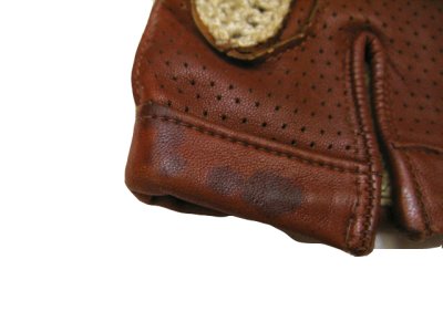 画像1: Leather / Cotton Knit Groves　color : Red Brown / Beige