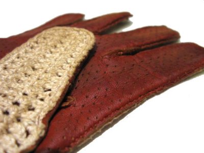 画像3: Leather / Cotton Knit Groves　color : Red Brown / Beige