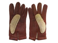画像3: Leather / Cotton Knit Groves　color : Red Brown / Beige (3)