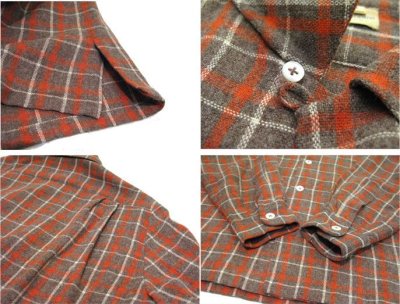 画像1: ~1950's "Stuart-Gordon" L/S Wool Box Shirts　Brown / Orange　size M - L (表記 M)