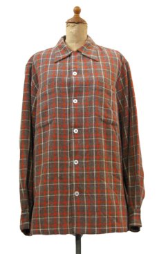 画像1: ~1950's "Stuart-Gordon" L/S Wool Box Shirts　Brown / Orange　size M - L (表記 M) (1)