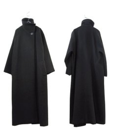 画像2: 1980's~ Christian Dior Melton Wool Design Long Coat　BLACK　size M - L (表記 6) (2)