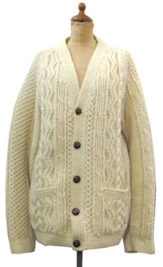 画像1: 1970's~ "IRISH CRAFT" Fisherman's Sweater (Cardigan) -made in IRELAND-　NATURAL　size M - L (表記 なし) (1)