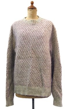 画像1: 1980's "LAND END" Bird's-eye Wool Sweater　Beige / Burgundy　size S - M (表記 M) (1)