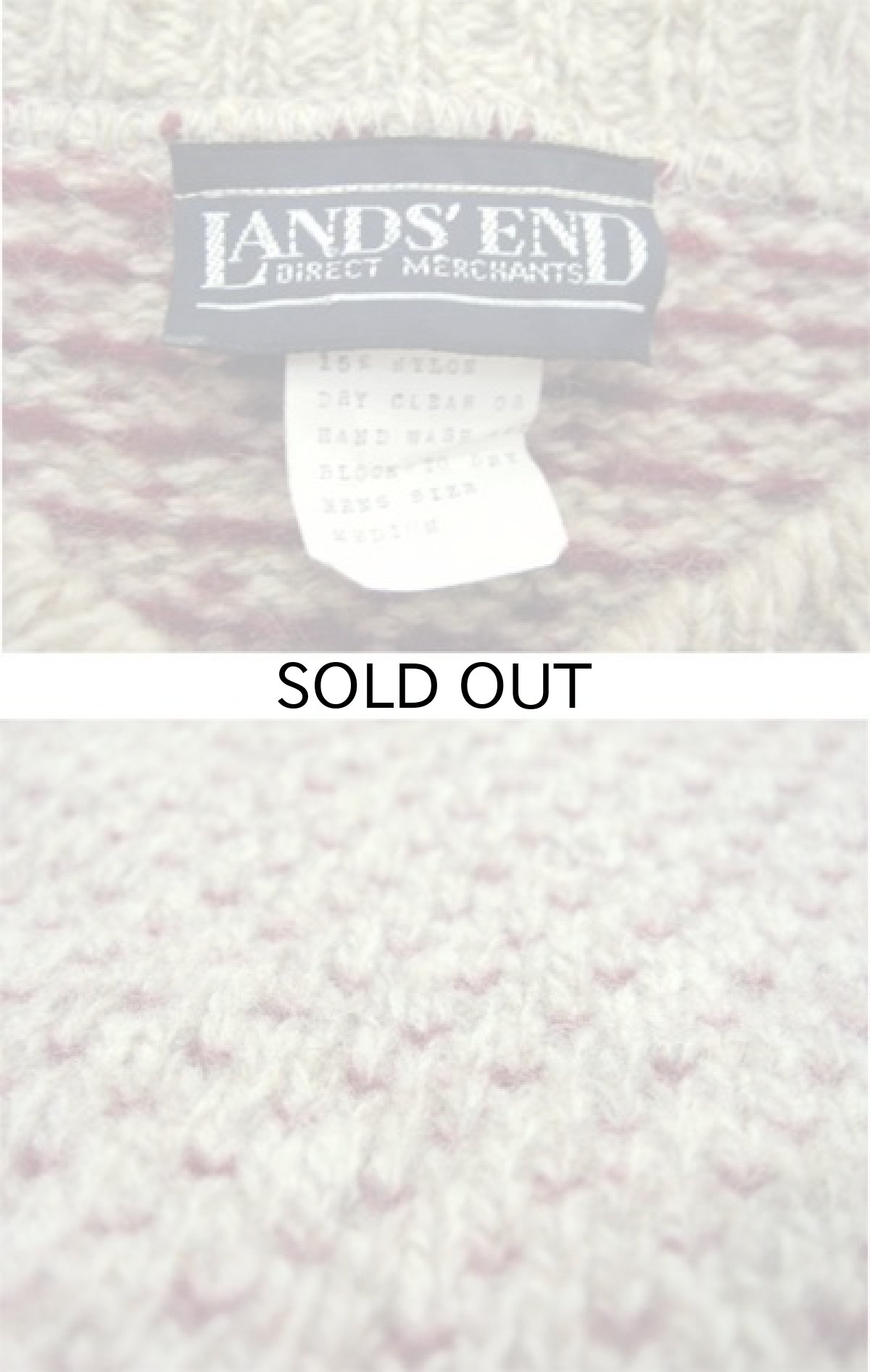 画像4: 1980's "LAND END" Bird's-eye Wool Sweater Beige / Burgundy size S - M (表記 M) (4)
