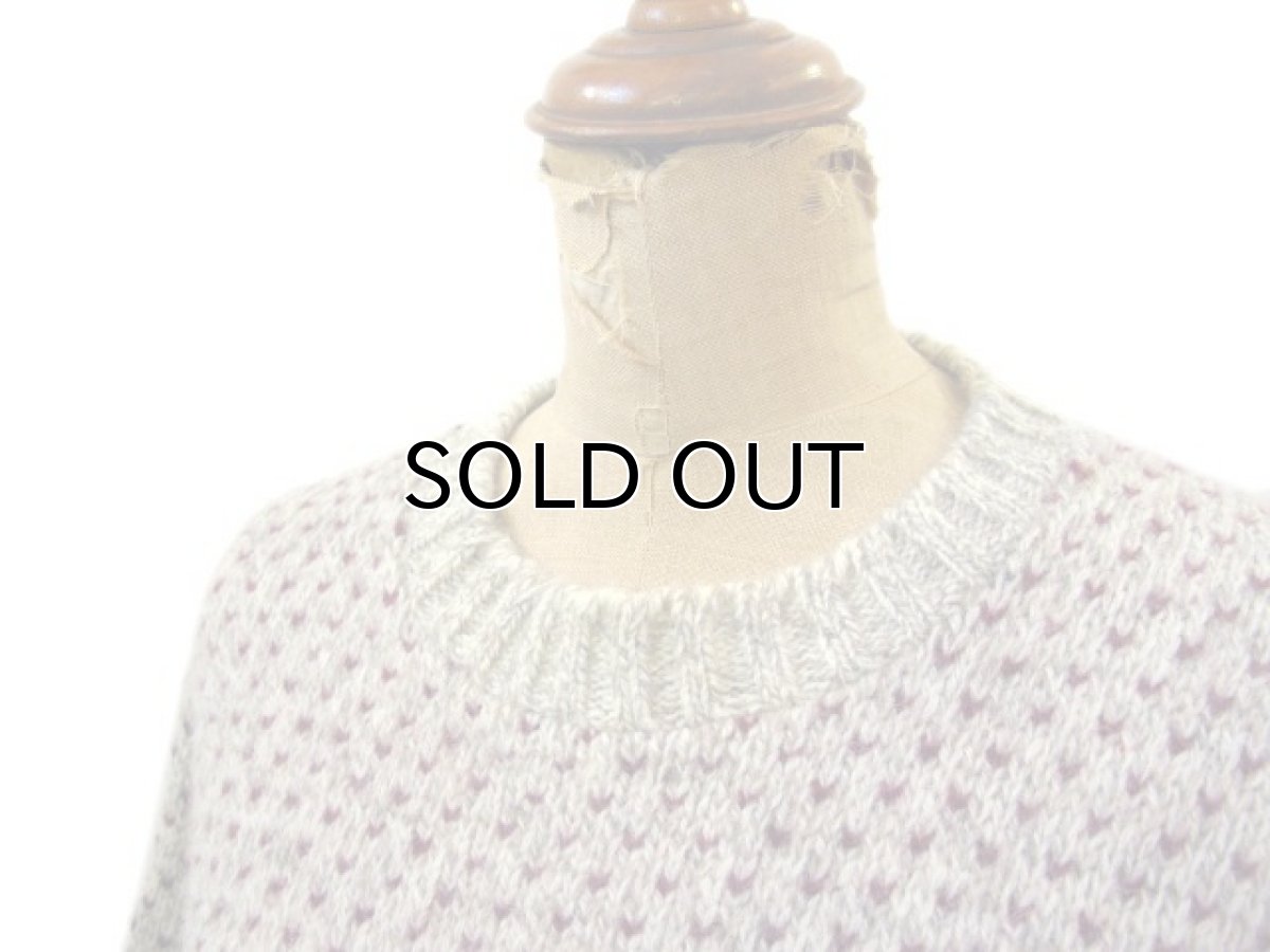 画像2: 1980's "LAND END" Bird's-eye Wool Sweater Beige / Burgundy size S - M (表記 M) (2)