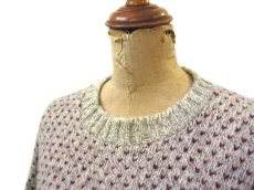 画像2: 1980's "LAND END" Bird's-eye Wool Sweater　Beige / Burgundy　size S - M (表記 M) (2)