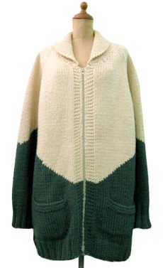 画像1: 1960's~ Two-Tone Cowichan Sweater　Natural / Green　size XL  (表記 無し) (1)