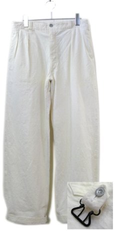 画像1: 1940-50's French Military Linen Hospital Trousers Dead Stock one-washed　WHITE　size waist 33~36 inch (表記 不明) (1)