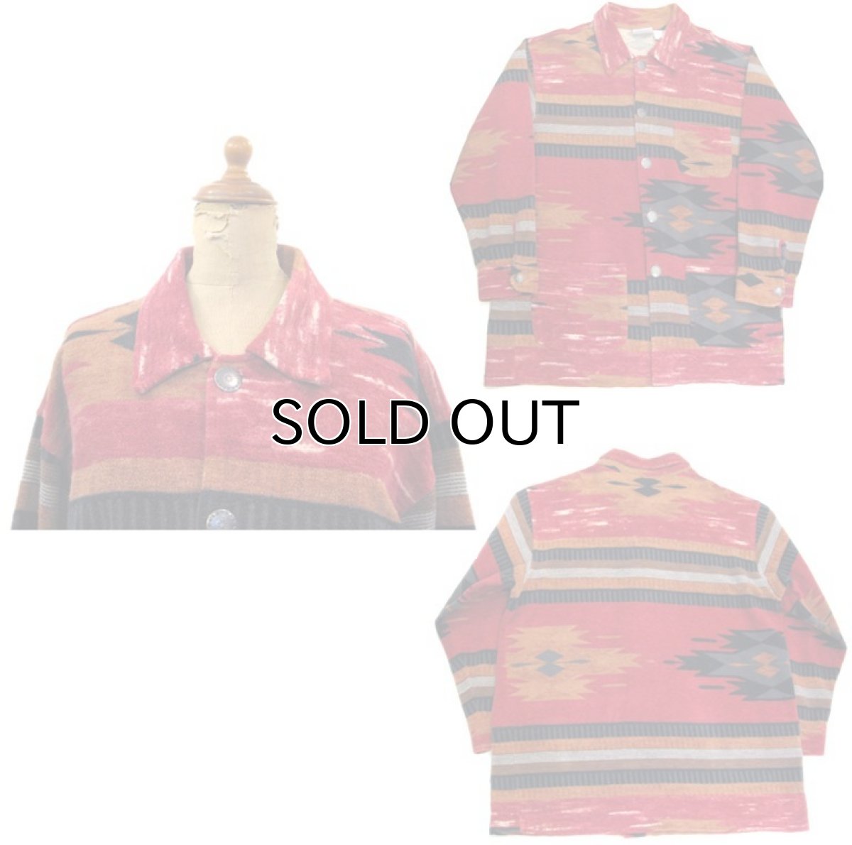 画像2: 1980's "Chico's Design" Concho Button Cotton Native Jacket RED size L (表記 2)  (2)