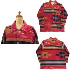 画像2: 1980's "Chico's Design" Concho Button Cotton Native Jacket　RED　size L (表記 2)  (2)