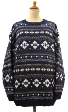 画像1: 1980's~ "Nordstrom" Shetland Wool Nordic Sweater　NAVY　size M (表記 M) (1)