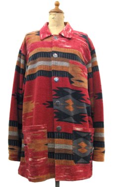 画像1: 1980's "Chico's Design" Concho Button Cotton Native Jacket　RED　size L (表記 2)  (1)